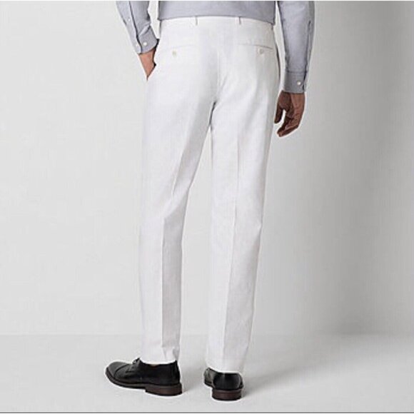 Men's Stafford Linen Slim Fit Flat Front Suit Pants - White-‎ 40x29 - NWT - Picture 2 of 6